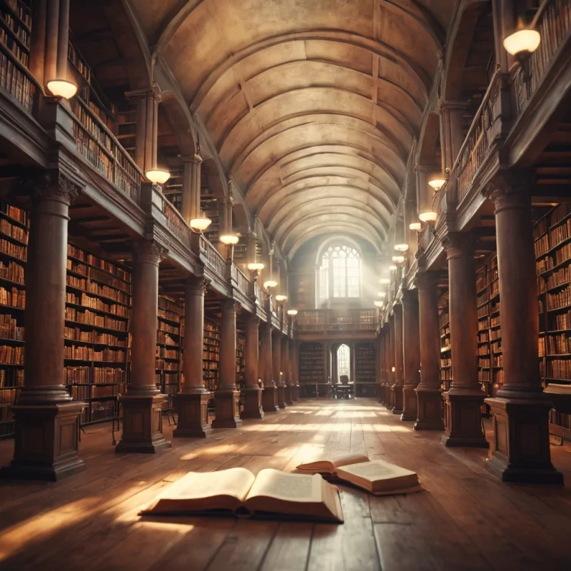 A vast, ancient library filled with levitating, glowing manuscripts, each one casting a soft, ethereal light, hyperrealistic, ultra HD, cinematic lighting, volumetric lighting, atmospheric effects, dynamic lighting, bokeh effect, soft focus, lens flare, pastel tones, detailed textures.