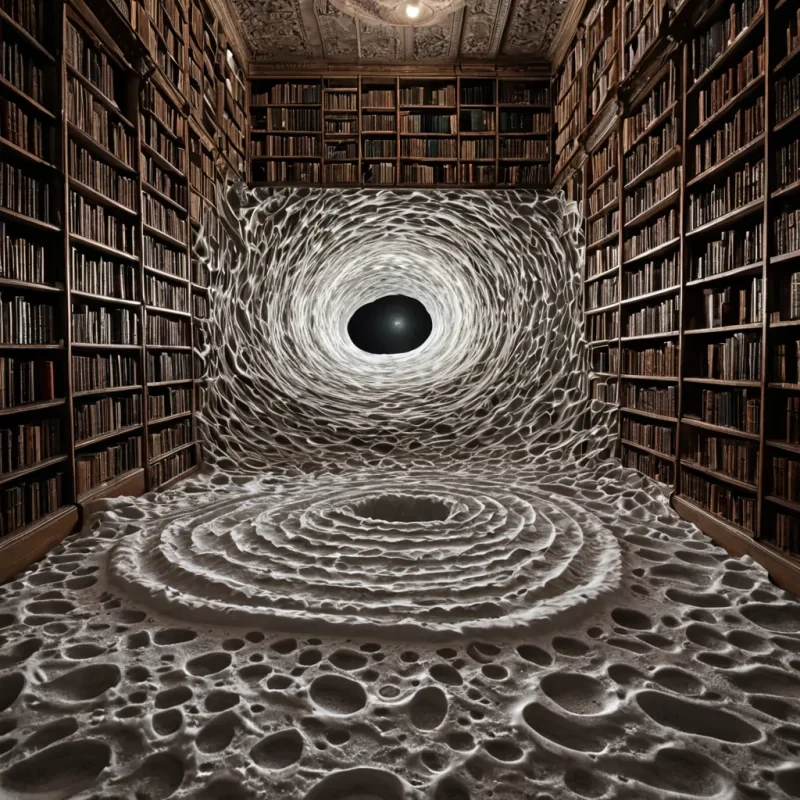 A single, pulsating membrane of liquid shadow and solidified static floats at the center of a vast, silent library carved from the inside of a frozen comet, its surface not smooth but rippled with the faint, ghostly imprints of every lie ever whispered in confidence. The membrane does not vibrateit breathes, expanding and contracting in time with the slow, rhythmic pulse of a heartbeat that never was, emitting ripples that travel not through air, but through the fabric of unrecorded confessions, each ripple forming the shape of a key that was never turned. The librarys shelves are not made of woodthey are layers of compressed silence, arranged in a spiral that spirals inward toward the membrane like a wound that never healed