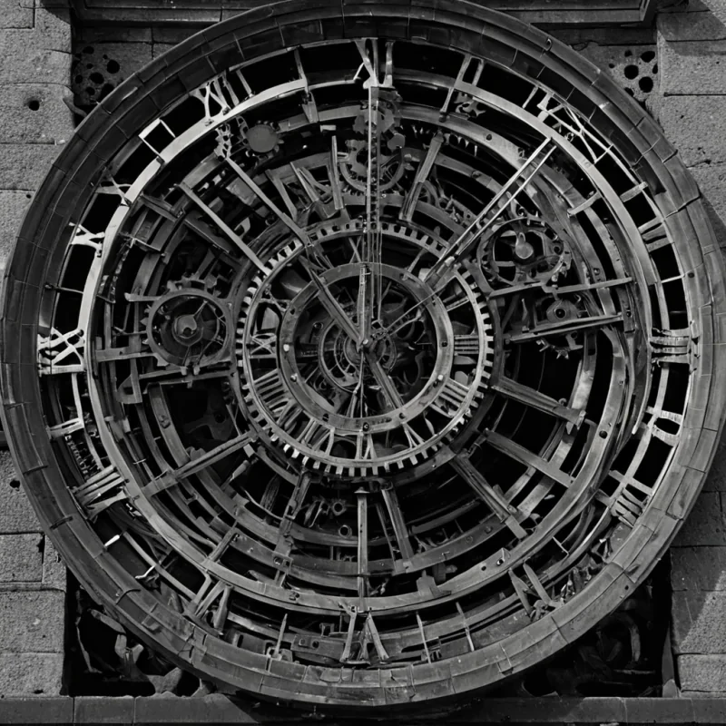 A single, selfilluminating filament of reversed gravity unravels from the center of a floating, inverted clocktower built from the fused remains of a thousand unlit hourglasses that never measured time that never existed. The filament does not glowit unglow, retracting a millennium of potential ticks into its core, condensing into a dense, mercuryblack helix that resonates with the harmonic frequency of a second that never passed. The towers face is not glassit is a hollowedout mirror of petrified anticipation, each hand etched with the chromatic afterimage of a moment suspended between the strike of a bell and the silence that followed. The gears are not metalthey are solidified breaths,