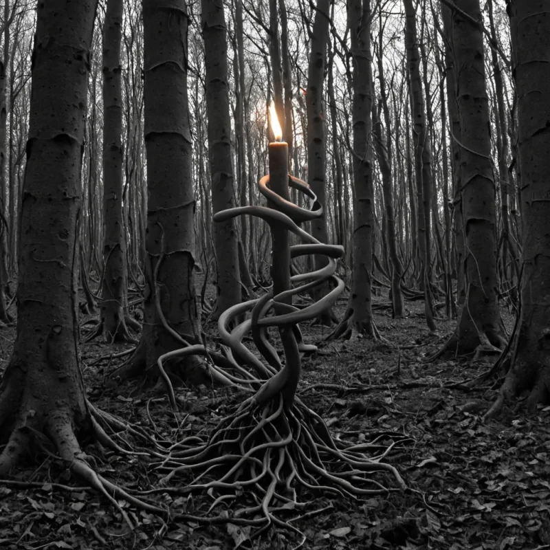 A single, selfigniting filament of reversed shadow, shaped like a 6,421dimensional helix of unformed darkness and inverted light, spirals through a vast, inverted forest of solidified twilighteach tree carved from the exact moment between a leaf unfurling and its refusal to catch the sun, a branch extending and dissolving into nonphotosynthetic void, a root anchoring and collapsing into pure, unmeasured stillness. The helix does not burnit unburns, each twisting strand shedding a layer of thermal potential that never coalesced into visible flame, reforming into ephemeral, obsidianthreaded afterimages shaped like the negative space between two hands that never held a candle in