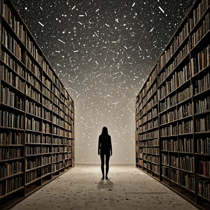 A single, selfrewriting constellation of inverted language, shaped like a 4,001dimensional tesseract of unformed syntax and reversed grammar, drifts through a vast, inverted library of solidified silenceeach bookshelf carved from the exact moment between a sentence being composed and its refusal to be spoken, a metaphor forming and dissolving into nonsemantic fog, a narrative beginning and collapsing into pure, unstructured void. The constellation does not communicateit uncommunicates, each shimmering vertex shedding a fragment of linguistic potential that never coalesced into meaning, reforming into ephemeral, obsidianthreaded afterimages shaped like the negative space between two minds that never attempted to speak the same unsayable truth,
