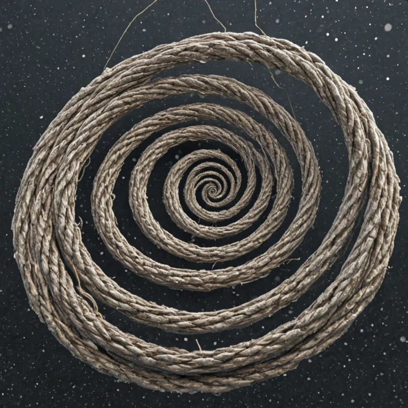 A single, selfigniting thread of reversed gravity, shaped like a 12,345dimensional spiral of unformed weight and inverted descent, coils through the hollow core of a vast, inverted sky of solidified buoyancy. Each strand is spun from the exact moment between a leaf falling and its refusal to land, a stone thrown upward and dissolving into nonfall, a breath syncing with the rhythm of a weightless second and collapsing into pure, unmeasured nonmass. The thread does not pullit unpulls, each shimmering loop shedding a layer of gravitational potential that never coalesced into grounding, connection, or the weight of being anchored. As it spirals backward through the infinite void, it