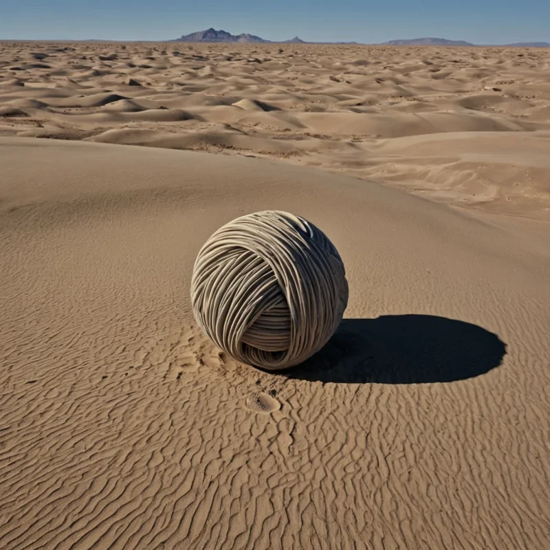 A single, selfresonating sphere of compressed stillness, shaped like a 3dimensional toroidal knot of reversed gravity and unformed weightlessness, floats motionless at the center of a vast, inverted desert of solidified wind  each dune sculpted from the petrified gusts of a civilization that measured power not by force, but by the duration of synchronized, breathless pauses held just before the first particle was ever allowed to accelerate in a world where momentum was forbidden. The sphere does not vibrate  it unpushes, each harmonic resonance shedding a layer of kinetic potential that never coalesced into a shared thrust, reforming into ephemeral, topazthreaded afterimages shaped like the negative space between two feet