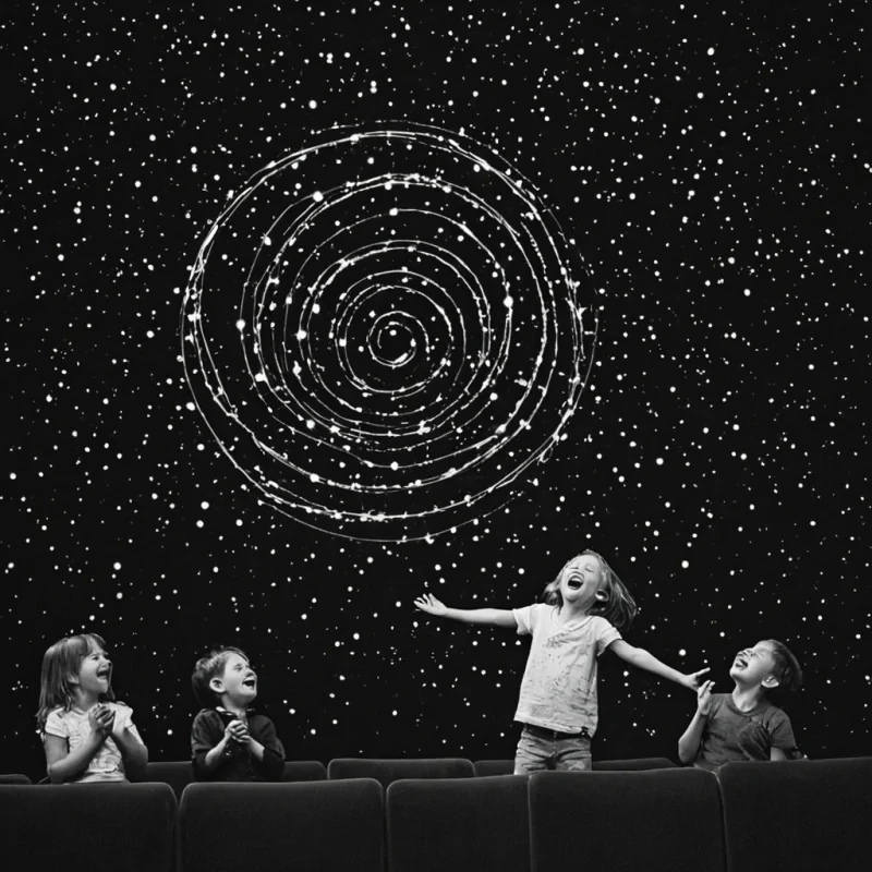 A single, selforganizing constellation of reversed laughter, shaped like a 3,141dimensional spiral of unformed mirth and inverted joy, drifts through a vast, inverted theater of solidified silenceeach spotlight forged from the exact moment between a childs giggle erupting into the air and its refusal to resonate, a shared joke forming in the eyes and dissolving into nonaudible stillness, a hand clapping in rhythm and collapsing into pure, unmeasured noncelebration. The constellation does not amplify soundit unamplifies it, each shimmering node shedding a layer of euphoric potential that never coalesced into communal delight, reforming into ephemeral, emerald