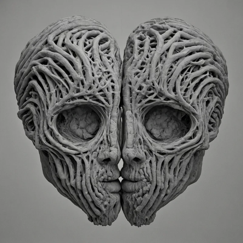 A single, selfrewriting filament of solidified silence, shaped like a 17dimensional helix of inverted memory and unformed forgetting, pulses at the center of a vast, inverted archive composed entirely of petrified whispers and suspended moments of unrecorded confession. The filament does not eraseit unremembers, each contraction dissolving a layer of narrative potential that never coalesced into a shared truth, reforming into ephemeral, obsidianthreaded afterimages shaped like the negative space between two mouths that never spoke the same secret in the same moment of mutual trust. The archive is not digitalit is a stratified expanse of compressed confession, each shelf a fossilized breath held just before the first word was whispered into