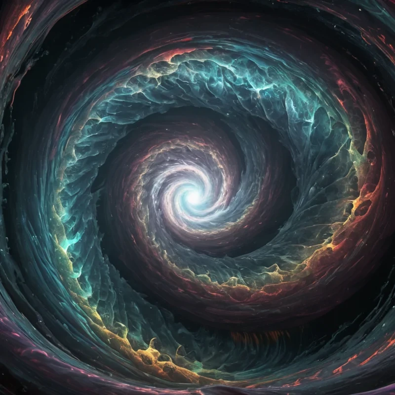 In the heart of a swirling, Ultra HD vortex, a colossal, ancient, hyperrealistic leviathan stirs, its iridescent, textured body rippling with dynamic, volumetric lighting. Cinematic shadows dance across its vast form, as atmospheric effects create a mesmerizing display of vibrant colors. The leviathans colossal, glowing eyes reflect the vortexs chaotic, luminescent patterns, while lens flare from unseen sources accentuates its enigmatic, otherworldly expression.