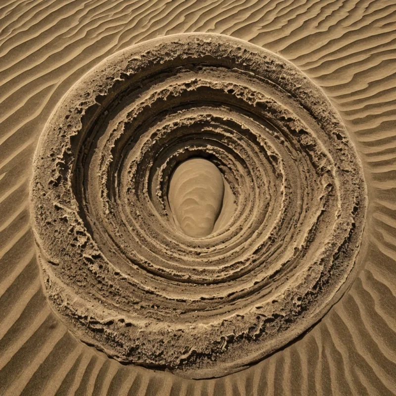 A single, selfgenerating nebula of reversed laughter, shaped like a 113dimensional spiral of unformed mirth and inverted joy, drifts through the center of a vast, inverted desert of solidified silenceeach dune carved from the petrified instant between a joke told and its silence after, a chuckle shared and its echo swallowed, a smile that never reached the eyes. The nebula does not expandit unlaughs, each shimmering filament shedding a layer of euphoric potential that never coalesced into a shared moment of levity, reforming into ephemeral, goldthreaded afterimages shaped like the negative space between two mouths that never parted in amusement, suspended in the vast, sunless still