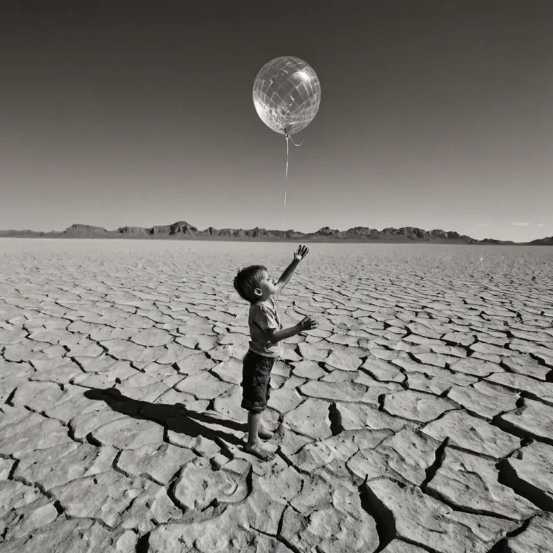 A single, colossal, selfsustaining kaleidoscope floats in the center of a vast, crystalline desert on a planet where light does not travel in straight lines but bends through the emotional resonance of unremembered childhoods. The kaleidoscope is not glassit is forged from solidified nostalgia, each facet a perfect, fractured memory of a childs laughter frozen midscream, its surface etched with the faint, trembling outlines of hands reaching for a balloon that never existed. The desert is not sandit is a sea of compressed silence, each grain a moment of breath held just before a first word was spoken, arranged in perfect geometric patterns that shift with the rhythm of a forgotten lullaby. The sky is not airit