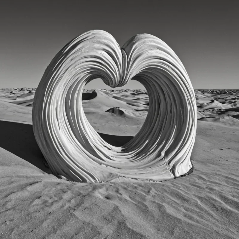 A single, selfsculpting wave of solidified wind, shaped like a 4dimensional Mbius ribbon of inverted turbulence and unformed stillness, undulates through the center of a vast, inverted skyorchard composed of the petrified whispers of a civilization that measured truth not by logic, but by the duration of synchronized, silent breaths held just before the first lie was ever allowed to ripple through the air in a world where sound was never invented. The wave does not moveit unwhispers, each crest shedding a layer of atmospheric potential that never coalesced into a shared resonance, reforming into ephemeral, pearlthreaded afterimages shaped like the negative space between two lips that never parted in unison