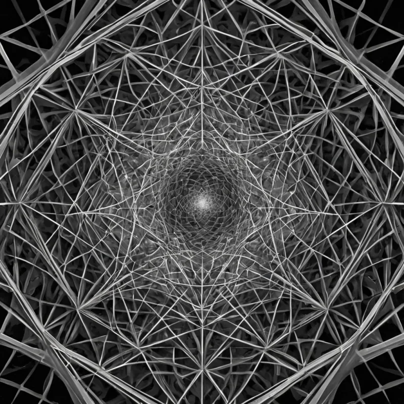A single, selfresonating cluster of reversed geometry, shaped like a 12,007dimensional lattice of unformed stillness and inverted perception, pulses at the center of a vast, inverted observatory of solidified silenceeach lens carved from the exact moment between a gaze being fixed and its refusal to focus, a reflection forming and dissolving into nonvisual mist, a thought crystallizing and collapsing into pure, unmeasured disorientation. The lattice does not reflectit unreflects, each refracting node shedding a stratum of optical potential that never coalesced into coherent vision, reforming into ephemeral, obsidianthreaded afterimages shaped like the negative space between two eyes that never looked back at the