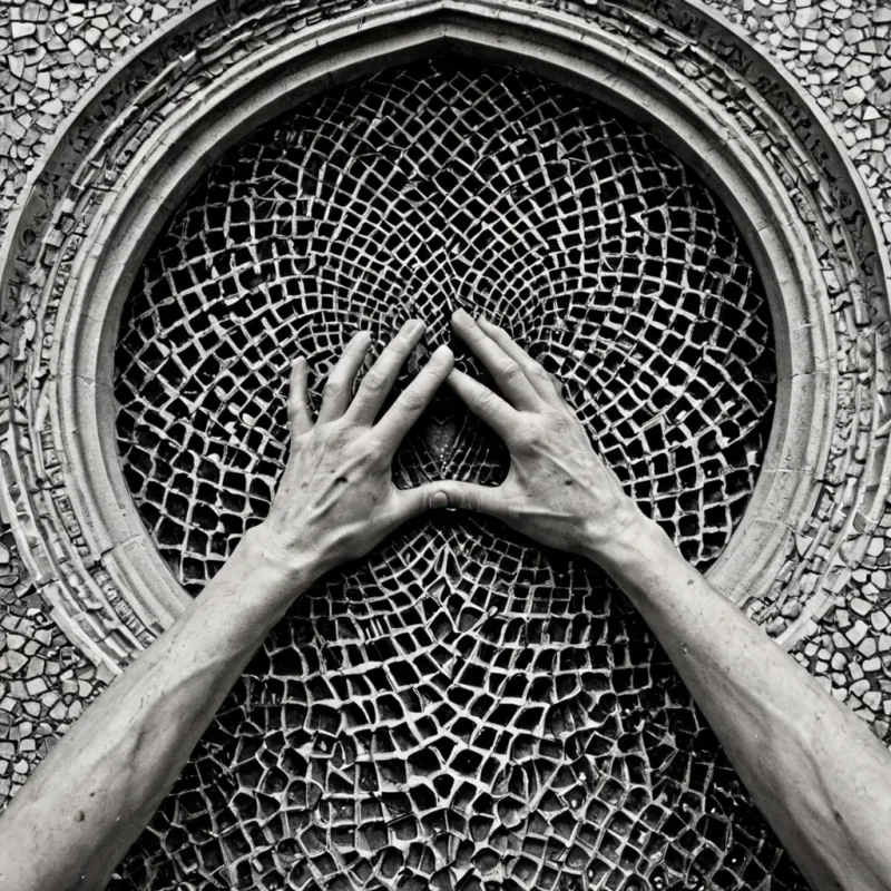 A single, selffragmenting mosaic of reversed empathy, shaped like a 3,007dimensional lattice of unformed compassion and inverted connection, drifts through the center of a vast, inverted cathedral of solidified solitude  each pillar carved from the exact moment between a hand reaching out and its refusal to touch, a word spoken in kindness and dissolving into nonrelational silence, a tear falling from an eye and collapsing into pure, unmeasured nonintimacy. The mosaic does not transmit emotion  it untransmits it, each fractured shard shedding a layer of affective potential that never coalesced into shared understanding, reforming into ephemeral, moonstoneveined afterimages shaped like the space between two hearts