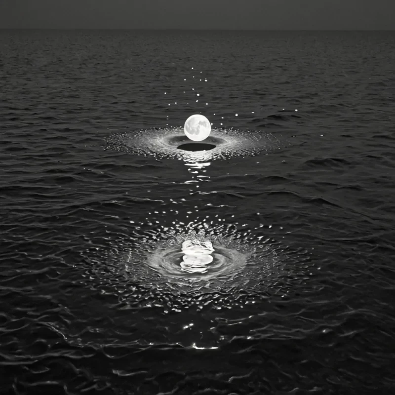 A single, selfilluminating cluster of solidified moonlight, shaped like a crystalline, nonreflective lattice of reversed lunar phase transitions, floats at the center of a vast, inverted ocean composed of compressed, unobserved tides from a civilization that communicated through the duration of synchronized, silent watching of the moons reflection on still water. The cluster does not shineit unrefracts, each pulse dissolving a layer of luminosity that never coalesced into a shared gaze, reforming into ephemeral, silverveined afterimages shaped like the negative space between two hands that never reached across the same dark pool in the same moment of mutual stillness. The ocean is not liquidit is a layered ex