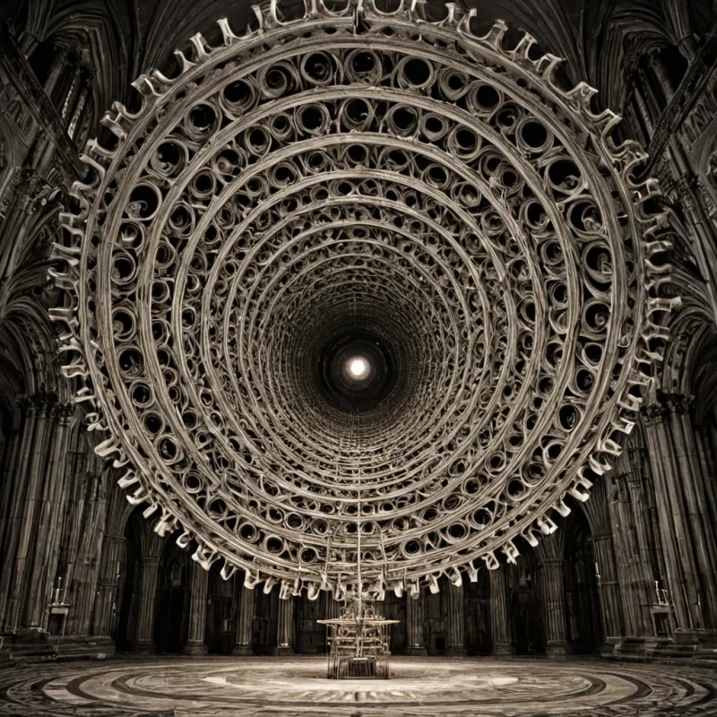 A single, selfsiphoning vortex of inverted dreamsound, shaped like a spiraling, hyperdimensional lattice of unsung lullabies, thrums at the center of a vast, inverted cathedral built from the compressed, unlit moments of a civilization that communicated through the duration of synchronized, silent humming into the same unformed silence. The vortex does not resonateit unhums, each pulse dissolving a layer of melody that never coalesced into a shared lullaby, reforming into ephemeral, opalveined afterimages shaped like the negative space between two lips that never parted in unison in the same moment of mutual lull. The cathedral is not sacredit is a stratified expanse of