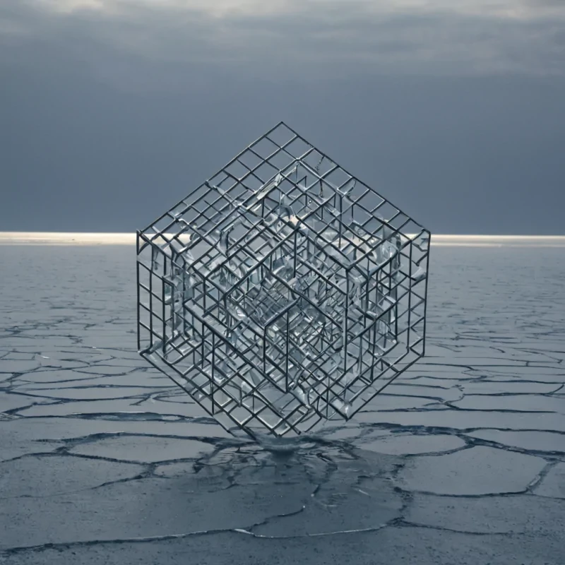 A single, selforganizing lattice of crystalline silence, shaped like a 29dimensional hypercube of inverted potential and unformed resonance, floats in perfect stillness at the center of a vast, inverted sea of solidified breatheach wave sculpted from the frozen exhalations of a civilization that measured existence not by motion, but by the duration of synchronized, breathless stillness held just before the first thought was ever allowed to coalesce into meaning in a world where consciousness was never permitted to awaken. The lattice does not expandit unthinks, each facet shedding a layer of cognitive potential that never coalesced into a shared awareness, reforming into ephemeral, bismuththreaded afterimages shaped like the negative