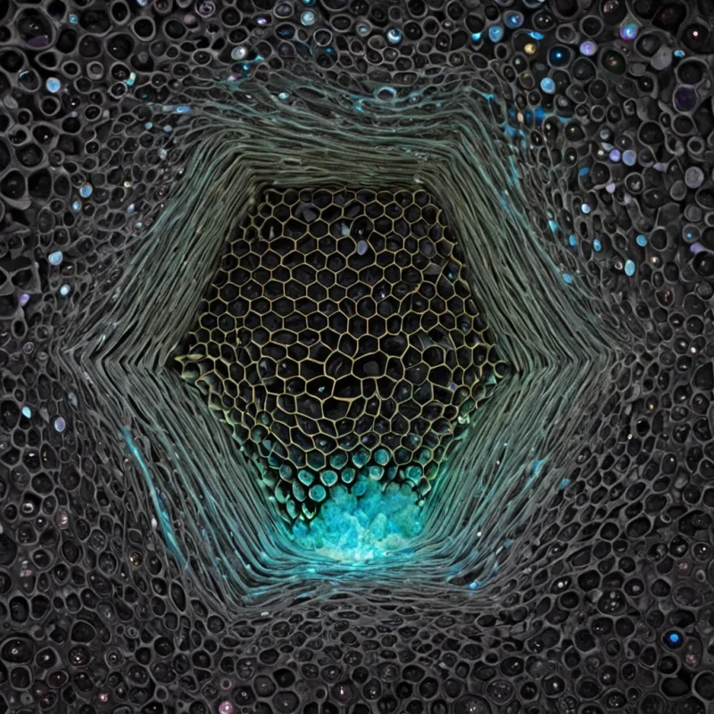 A single, selfreplicating constellation of bioluminescent dust particles drifts through the hollow core of a floating, inverted honeycomb constructed from the solidified afterimages of a thousand unspoken conversations that never took place in a room that never existed. The dust does not glowit remembers, each particle pulsing with the thermal residue of a word that never left the lips, releasing a wave of negative entropy that dissolves the fabric of language into a shimmering, fractal mist composed of iridescent, crystalline syllables, each one etched with the chromatic echo of a breath held in anticipation. The honeycombs cells are not hexagonalthey are irregular, shifting like the contours of a forgotten face,