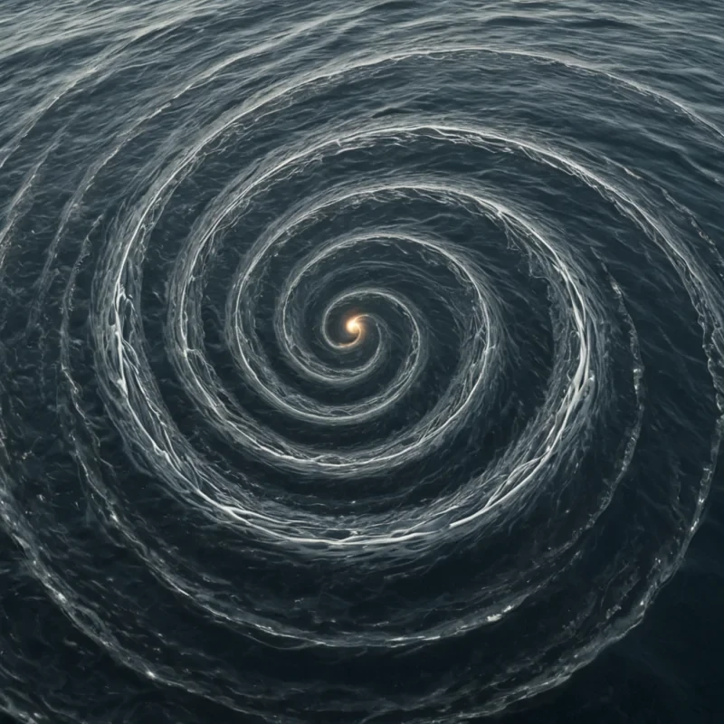 A single, selfilluminating filament of compressed moonlight, shaped like a 19dimensional helix of inverted gravity and unformed weightlessness, drifts through the center of a vast, inverted ocean of liquid time composed of the petrified tides of a civilization that measured existence through the duration of synchronized, silent breaths held just before the first wave was ever allowed to crest. The filament does not glowit unfloats, each spiral shedding a layer of gravitational potential that never coalesced into a shared descent, reforming into ephemeral, topazthreaded afterimages shaped like the negative space between two feet that never touched the same shore in the same moment of mutual suspension. The ocean is not waterit is