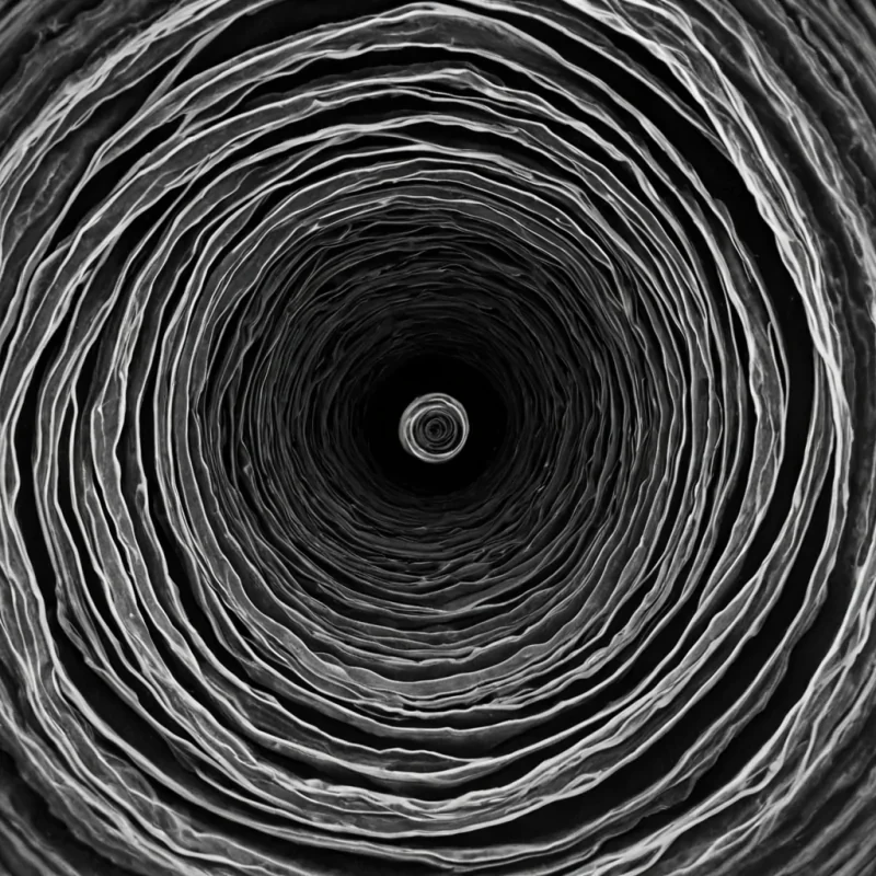 A single, selfoscillating membrane of reversed memory, shaped like a 17,000dimensional ripple of unformed recollection and inverted nostalgia, pulses through the hollow core of a vast, inverted archive of solidified forgetting. Each fold is spun from the exact moment between a photograph being taken and its refusal to develop, a name whispered in the dark and dissolving into nonecho, a hand brushing anothers and collapsing into pure, unmeasured nonremembrance. The membrane does not preserve the pastit unpreserves it, each trembling wave shedding a layer of mnemonic potential that never coalesced into identity, legacy, or the weight of being remembered. As it vibrates backward through the infinite stacks