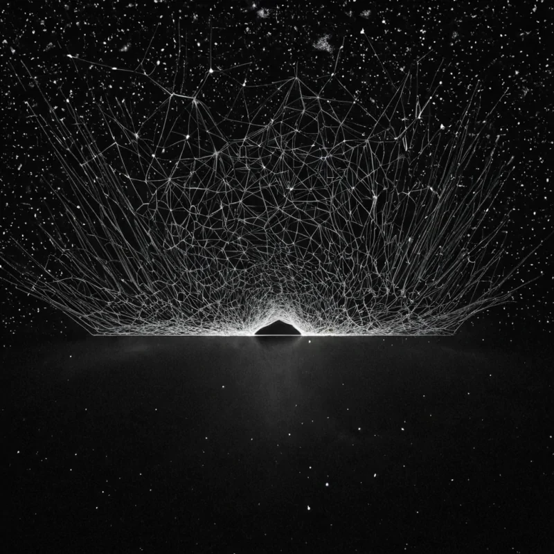 A single, selfilluminating filament of solidified silence weaves through the core of a floating, inverted constellation of petrified dreams, its structure not starlight or nebula but forged from the thermal afterimage of a thousand unshared confessions that never escaped the lips of a world that never trusted. The filament does not glowit unshines, each pulse dissolving a moment of light into its original darkness, releasing a wave of zeroentropy void that fractures the fabric of hope into a drifting mist of obsidian, geometric breaths, each one etched with the chromatic echo of a name that never whispered across the silence of a room that never held a door. The constellations stars are not burningthey are