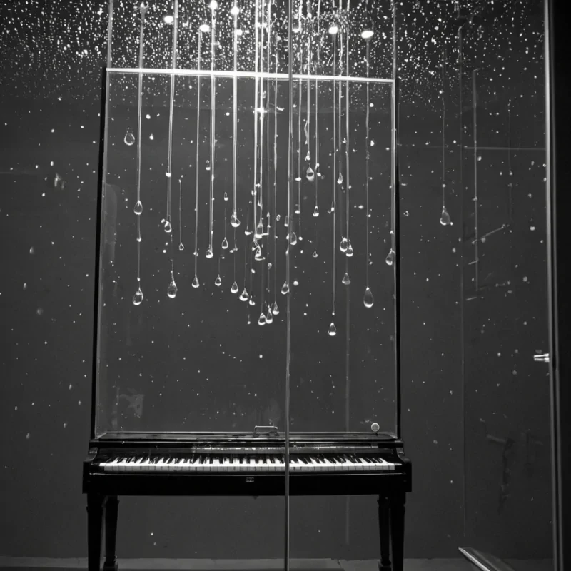 A single, selfassembling constellation of liquid mercury droplets suspended in a vacuum chamber lined with polished obsidian mirrors, each droplet not reflecting light but refracting the spectral afterimage of a forgotten melody played on a piano that never existed. The droplets do not fallthey orbit in a perfect, silent ballet, their surfaces rippling with the thermal signature of a breath exhaled into a void that was never filled. The mirrors do not reflectthey absorb sound, transforming every whisper into a slow, expanding wave of iridescent distortion that traces the outline of a hand reaching toward a door that was never built. The chamber is not sealedit breathes, expanding and contracting with the rhythm of a heartbeat that never occurred, its walls etched