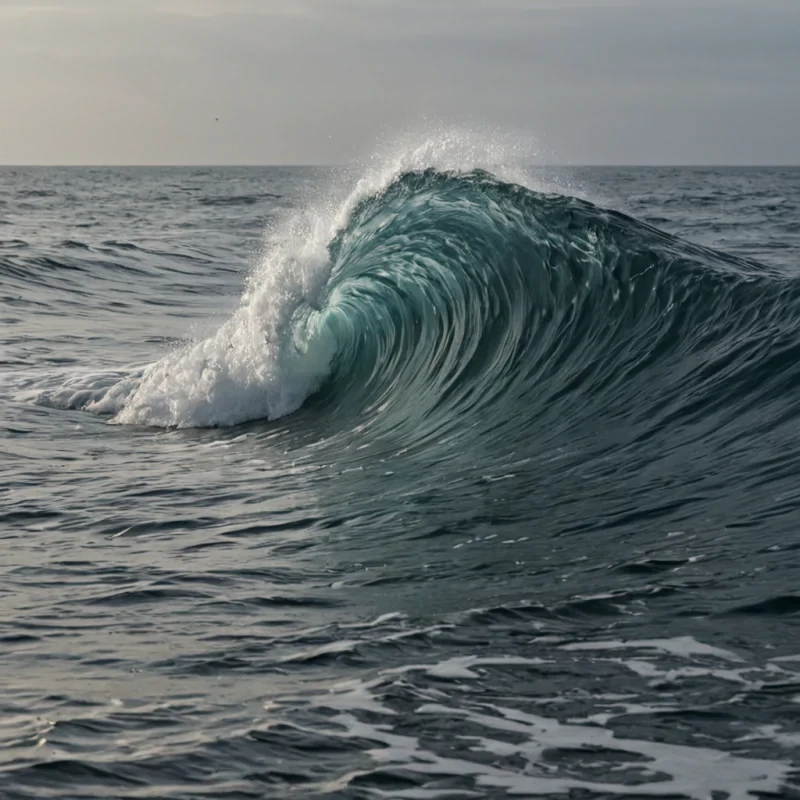 A single, selfreverberating wave of reversed silence, shaped like a 1029dimensional lattice of unformed stillness and inverted resonance, pulses at the center of a vast, inverted ocean of solidified soundeach wave crest carved from the exact moment between a whisper forming and its refusal to travel, a lullaby fading and dissolving into nonvibrational water, a heartbeat syncing with the collapse of acoustic pressure. The wave does not quietit unquiets, each trembling ripple shedding a layer of auditory potential that never coalesced into a shared harmony, reforming into ephemeral, sapphireveined afterimages shaped like the negative space between two ears that never heard the same breath. The ocean is