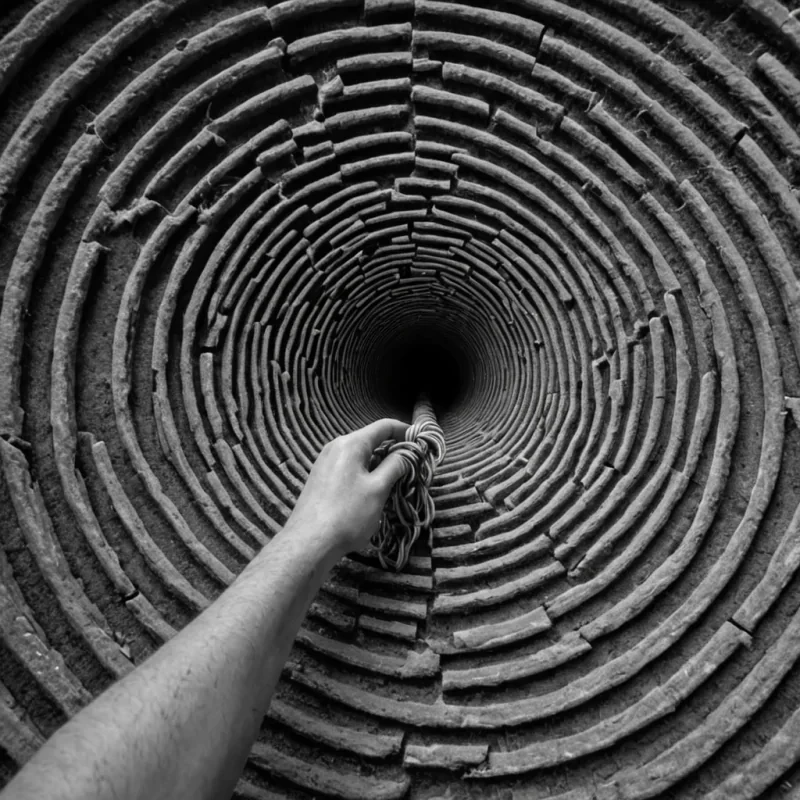 A single, selfoscillating node of reversed potential, shaped like a 3,741dimensional toroidal knot of unformed energy and inverted entropy, pulses at the center of a vast, inverted labyrinth of solidified decisioneach corridor carved from the exact moment between a choice being made and its refusal to unfold, a path diverging and dissolving into noncausal mist, a door opening and collapsing into pure, unmeasured ambiguity. The knot does not chooseit unchooses, each rotating filament shedding a layer of volitional potential that never coalesced into actionable consequence, reforming into ephemeral, amethystthreaded afterimages shaped like the negative space between two hands that never turned a key in a lock that