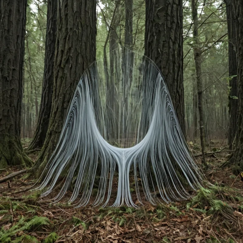 A single, selfresonating filament of reversed silence, shaped like a 7,001dimensional wave of unformed stillness and inverted quiet, pulses at the center of a vast, inverted forest of solidified sound  each tree carved from the exact moment between a whisper forming and its refusal to travel through air, a leaf rustling and dissolving into nonacoustic dust, a heartbeat syncing with a distant wind and collapsing into pure, unmeasured resonance. The filament does not absorb sound  it unabsorbs it, each shimmering thread shedding a layer of auditory potential that never coalesced into perceptible vibration, reforming into ephemeral, jadeveined afterimages shaped like the negative space between two ears
