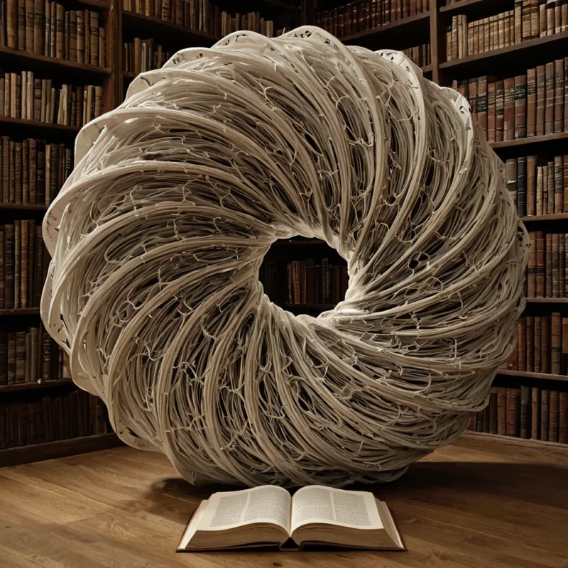 A single, selfunfolding filament of solidified silence, shaped like a 13dimensional spiral of inverted time and unformed memory, drifts through the center of a vast, inverted library of unspoken questionseach book bound in the petrified breath of a civilization that measured knowledge not by answers, but by the duration of synchronized, breathless suspensions held just before the first query was ever allowed to form in a mind that never dared to ask. The filament does not unravelit unqueries, each coil shedding a layer of epistemological potential that never coalesced into a shared inquiry, reforming into ephemeral, sapphirethreaded afterimages shaped like the negative space between two minds that never aligned in the