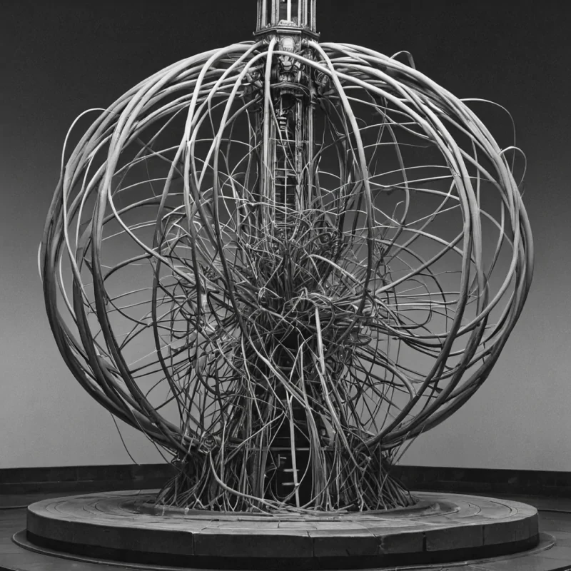 A single, selffragmenting filament of reversed time, shaped like a 17,309dimensional tangle of unformed chronology and inverted causality, drifts through the hollow core of a vast, inverted clocktower of solidified stasis. Each strand is spun from the exact moment between a second ticking and its refusal to pass, a memory forming and dissolving into nonsequitur, a heartbeat syncing with the rhythm of a pendulum and collapsing into pure, unmeasured nonduration. The filament does not measure timeit unmeasures it, each trembling junction shedding a layer of temporal potential that never coalesced into past, present, or the weight of being remembered. As it pulses backward through the tower