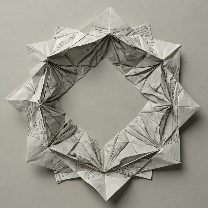 A single, selfunfolding origami of reversed memory, shaped like a 317dimensional tessellation of unformed recollection and inverted nostalgia, floats at the center of a vast, inverted archive of solidified forgettingeach folder sealed at the exact moment between a photograph being taken and its refusal to be remembered, a letter being written and its sudden disintegration into uninked paper, a name spoken aloud and dissolving into a silence that never held meaning. The origami does not recallit unrecalls, each crease shedding a layer of mnemonic potential that never coalesced into a shared past, reforming into ephemeral, opalthreaded afterimages shaped like the negative space between two hands that never held a