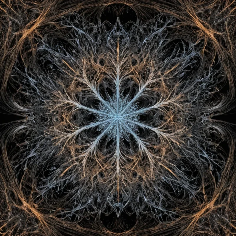 A single, selfsynthesizing fractal of reversed entropy, shaped like a 47,000dimensional lattice of unformed decay and inverted order, pulses at the center of a vast, inverted nebula of solidified chaos. Each node is forged from the exact moment between a snowflake forming and its refusal to crystallize, a drop of water evaporating and dissolving into nonmass, a thought emerging in the mind and collapsing into pure, unmeasured noncoherence. The lattice does not stabilize disorderit unstabilizes it, each branching filament shedding a layer of thermodynamic potential that never coalesced into symmetry, balance, or the weight of being whole, reforming into a shimmering, irides