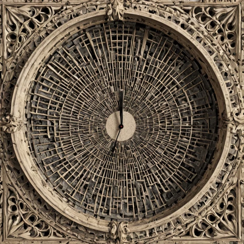 A single, selfsynthesizing lattice of reversed chronology, shaped like a 47dimensional mosaic of unformed causality and inverted sequence, pulses at the center of a vast, inverted archive of solidified timeeach dataplate carved from the petrified instant between a decision made and its reversal, a memory formed and its erasure, a future envisioned and its collapse into a prior moment. The lattice does not unfoldit unorders, each crystalline node shedding a layer of temporal potential that never coalesced into a linear progression, reforming into ephemeral, amethystfractured afterimages shaped like the negative space between two clocks that never ticked in unison, suspended in the silent, breathless pause