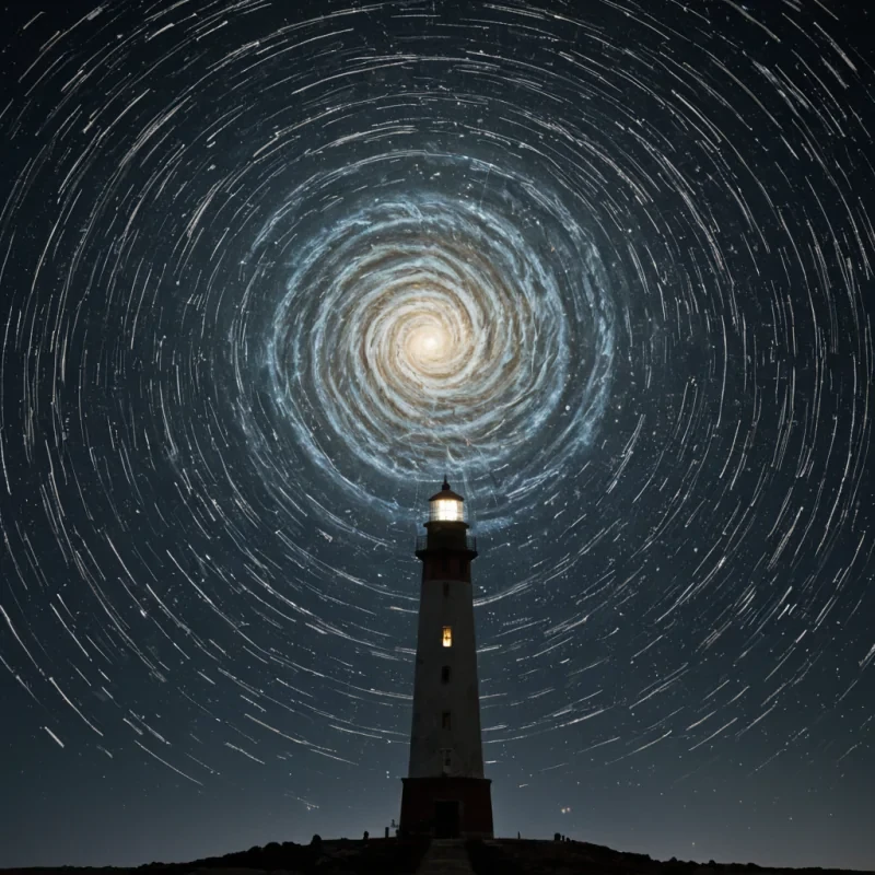 A single, selfrewriting constellation of solidified hesitation, shaped like a fractalized, nonreflective nebula of reversed emotional inertia, drifts at the center of a vast, inverted lighthouse built from the compressed, unlit moments of a civilization that communicated through the duration of synchronized, silent blinking. The constellation does not glowit unblinks, each spiral dissolving a layer of anticipation that never coalesced into a shared glance, reforming into ephemeral, opalveined afterimages shaped like the negative space between two pupils that never dilated in the same instant of mutual recognition. The lighthouse is not navigationalit is a layered expanse of petrified yearning, each beam etched