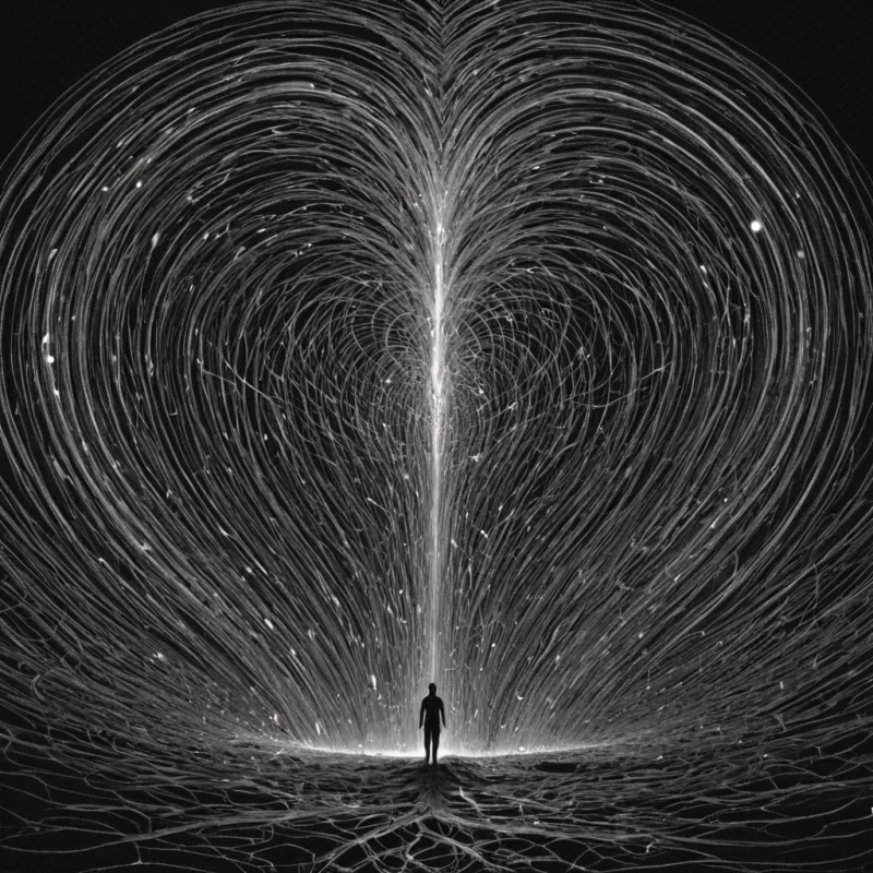 A single, selfrewriting algorithm of reversed dreaming, shaped like a 1,001dimensional cascade of unformed lucidity and inverted subconscious, flows through the center of a vast, inverted dreamscapes of solidified wakefulness  each horizon carved from the exact moment between an eye closing and its refusal to blink, a thought forming and dissolving into nonimaginal clarity, a heartbeat syncing with a distant lullaby and collapsing into pure, unmeasured alertness. The cascade does not generate dreams  it ungenerates them, each shimmering thread shedding a layer of psychic potential that never coalesced into shared nocturnal revelation, reforming into ephemeral, amethystveined afterimages shaped like the