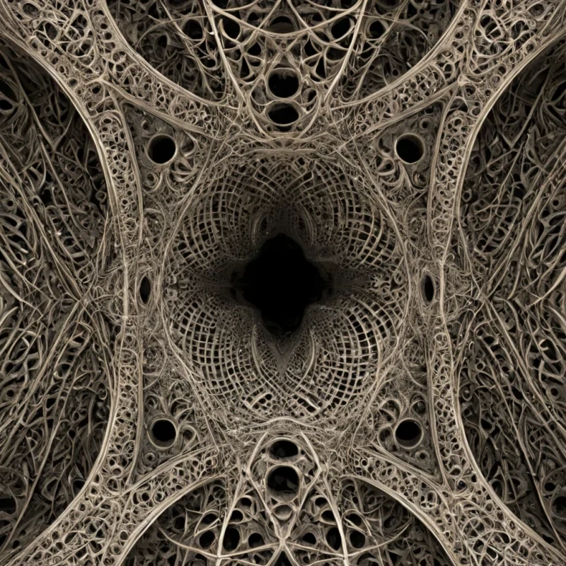 A single, selfresonating fractal of reversed language, shaped like a 23,401dimensional lattice of unformed syntax and inverted meaning, pulses at the center of a vast, inverted cathedral of solidified silenceeach pillar carved from the exact moment between a word forming on the tongue and its refusal to be spoken, a sentence written in the margin and dissolving into nonsemantic void, a whisper carried on breath and collapsing into pure, unmeasured noncommunication. The fractal does not convey thoughtit unconveys it, each branching filament shedding a layer of linguistic potential that never coalesced into coherent expression, reforming into ephemeral, topazlaced afterimages shaped like the negative space between syll