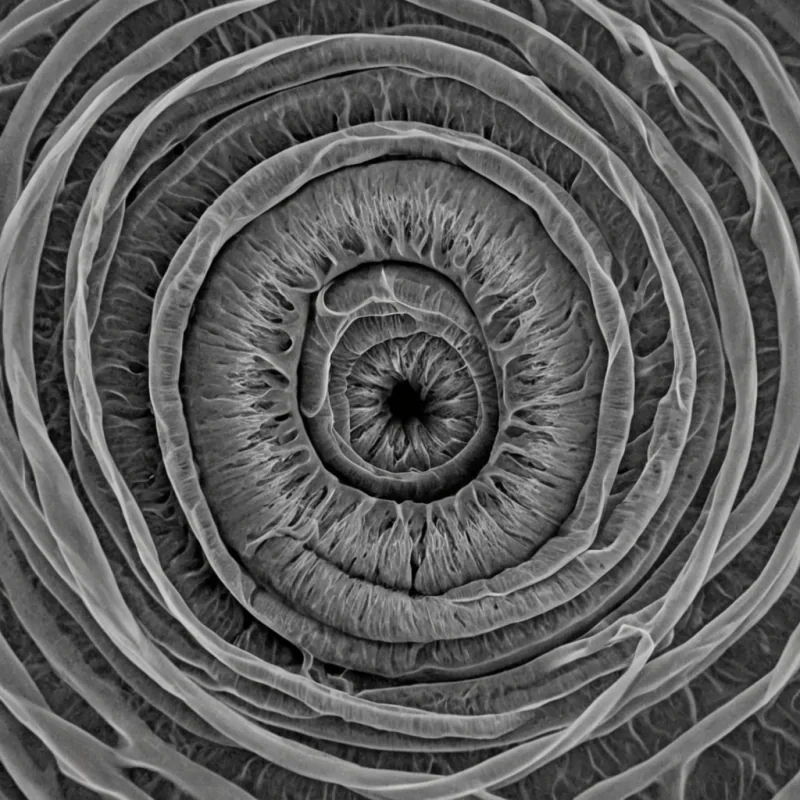 A single, selfresonating filament of reversed breath, shaped like a 13,700dimensional spiral of unformed inhalation and inverted exhalation, drifts through the hollow core of a vast, inverted lung of solidified stillness. Each twist is spun from the exact moment between a sigh escaping and its refusal to dissipate, a breath held in the chest and dissolving into nonair, a whisper syncing with the rhythm of a forgotten breath and collapsing into pure, unmeasured nonrespiration. The filament does not sustain lifeit unsustains it, each trembling coil shedding a layer of respiratory potential that never coalesced into presence, awareness, or the weight of being alive. As it spirals backward
