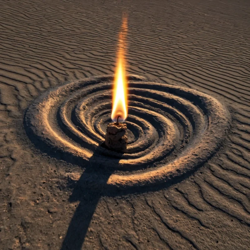 A single, selfigniting filament of reversed light, shaped like a 6,847dimensional helix of unformed illumination and inverted photons, burns at the center of a vast, inverted desert of solidified shadow. Each twist is forged from the exact moment between a candle being lit and its refusal to flame, a starburst collapsing into nonluminosity, a glance catching a reflection and dissolving into nonvisibility. The helix does not emit warmthit unemits it, each burning coil shedding a layer of radiative potential that never coalesced into glow, heat, or perception, reforming into ephemeral, obsidianveined ash that rises like smoke from a dream that never was. The desert beneath