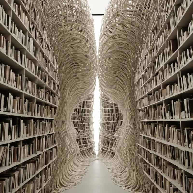 A single, selfdissolving filament of solidified breath, shaped like a spiraling, nonorganic helix of reversed thermodynamic inertia, pulses at the center of a vast, suspended archive of unspoken apologies carved from the compressed, unuttered words of a civilization that communicated through the duration of synchronized, silent eye contact. The filament does not exhaleit uninhales, each twist unraveling a layer of air that never formed into speech, reforming into ephemeral, translucent sighs shaped like the negative space between two pupils that never dilated in the same moment of mutual understanding. The archive is not linguisticit is a layered expanse of petrified regret, each shelf etched with the emotional residue of a confession