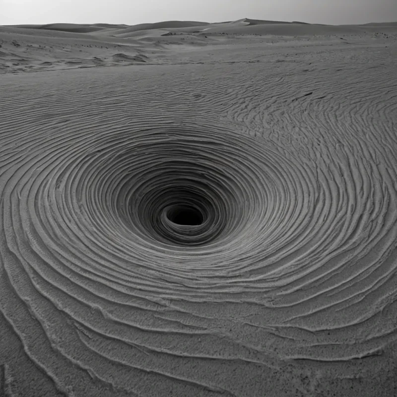 A single, selfoscillating filament of compressed silence, shaped like a 14dimensional helix of inverted sound and unformed resonance, drifts through the center of a vast, inverted desert of solidified wind  each dune sculpted from the petrified breath of a civilization that measured connection not by words, but by the duration of synchronized, breathless stillness held just before the first whisper was ever permitted to ripple through an atmosphere that never carried voice. The filament does not vibrate  it unwhispers, each pulse shedding a layer of phonetic potential that never coalesced into a shared tone, reforming into ephemeral, selenitethreaded afterimages shaped like the negative space between two lips that