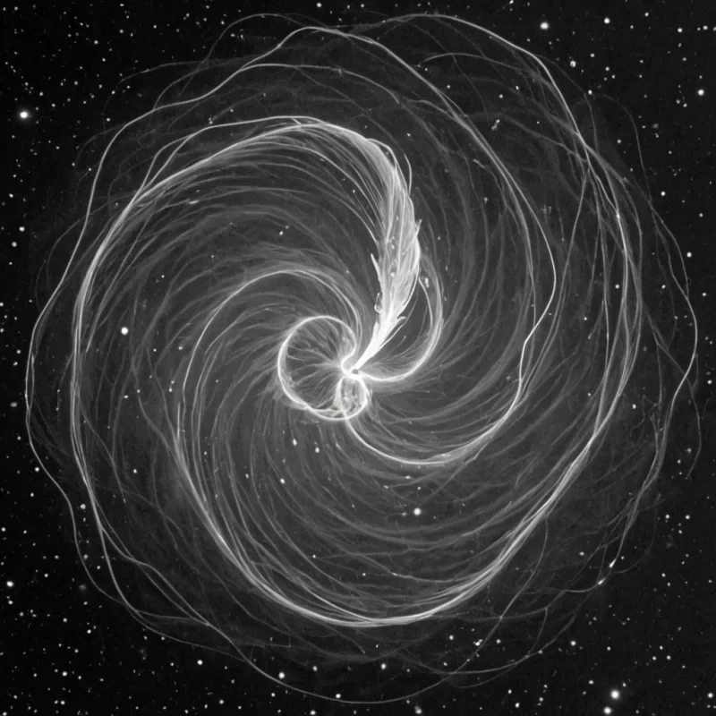 A single, selfilluminating filament of reversed gravity, shaped like a 13,709dimensional spiral of unformed weight and inverted mass, drifts through the center of a vast, inverted nebula of solidified zeroG  each gas cloud carved from the exact moment between a stone falling and its refusal to accelerate, a feather drifting upward and dissolving into nonmomentum stillness, a heartbeat syncing with a pendulum and collapsing into pure, unmeasured noninertia. The filament does not attract matter  it unattracts it, each pulsating node shedding a layer of gravitational potential that never coalesced into tangible pull, reforming into ephemeral, silverveined afterimages shaped like the negative