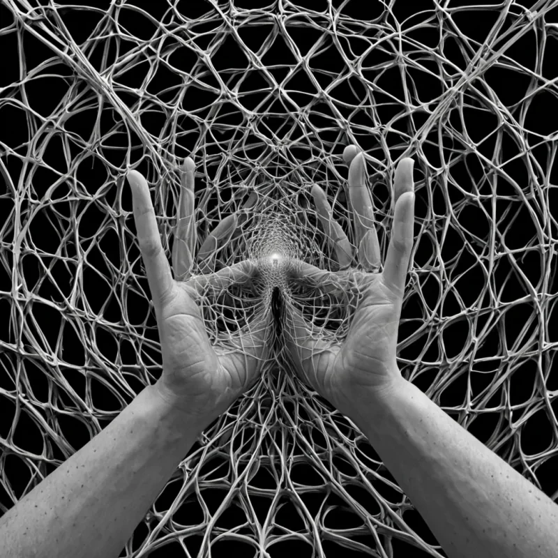 A single, selferoding fractal of reversed empathy, shaped like a 1,000,000,000dimensional lattice of unformed connection and inverted compassion, pulses at the center of a vast, inverted archive of solidified indifference. Each node is spun from the exact moment between a hand reaching to comfort and its refusal to touch, a tear forming on a cheek and dissolving into nonmoisture, a voice softening to speak kindness and collapsing into pure, unmeasured nonacknowledgment. The lattice does not transmit careit untransmits it, each fraying filament shedding a layer of emotional potential that never coalesced into understanding, solidarity, or shared vulnerability, reforming