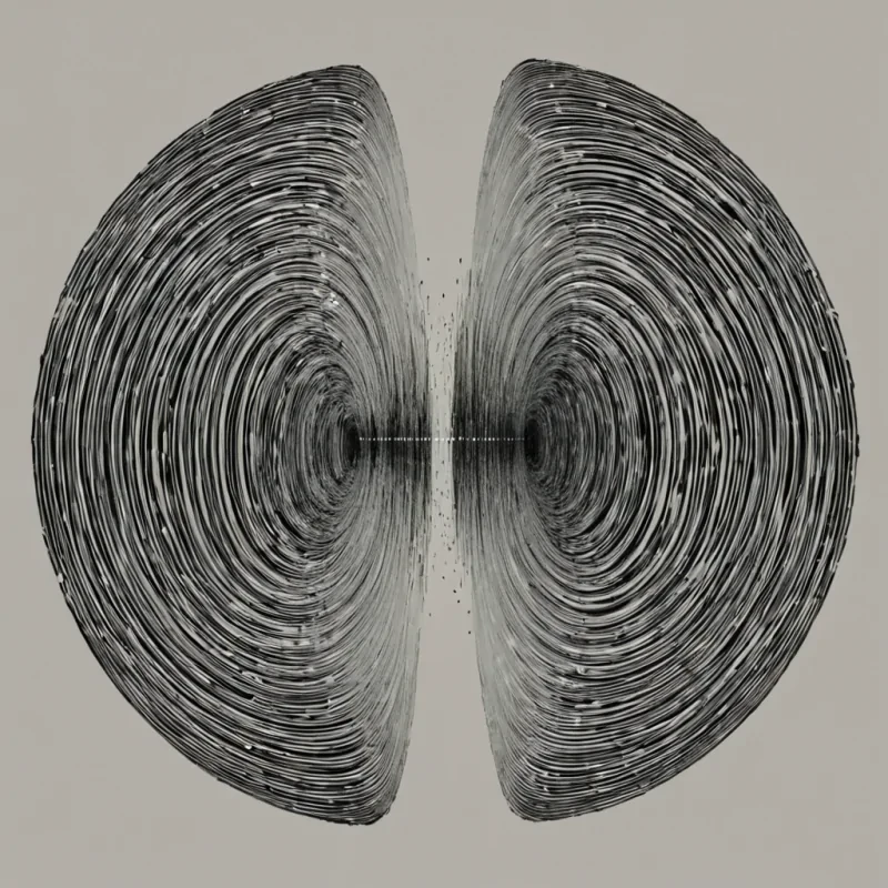 A single, selfunfurling scroll of solidified static, shaped like a fractalized, pulsating ribbon of reversed signal and unformed data, drifts through the center of a vast, inverted datastream composed of the petrified transmissions of a civilization that communicated through the duration of synchronized, silent listening to the same untransmitted frequency. The scroll does not decodeit untransmits, each ripple dissolving a layer of digital potential that never coalesced into a shared message, reforming into ephemeral, neonthreaded afterimages shaped like the negative space between two receivers that never tuned in unison during the same moment of mutual silence. The datastream is not electronicit is a stratified expanse of compressed silence