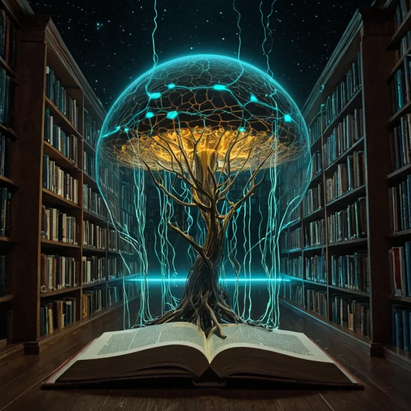A single, selfsustaining network of translucent, bioluminescent roots pulses through the center of a floating, inverted library suspended in the upper atmosphere of a tidally locked exoplanet, its shelves not wood or metal but grown from the fossilized neural pathways of a species that once communicated through synchronized dreams. The roots do not spreadthey contract with each pulse, drawing in the ambient resonance of forgotten stories from the planets dark side, condensing them into a glowing, honeycomb lattice that emits a lowfrequency hum detectable only by the wind. The books are not boundthey are solidified sound waves, each spine etched with the thermal afterimage of a voice that never spoke aloud, their pages made of compressed silence that sh