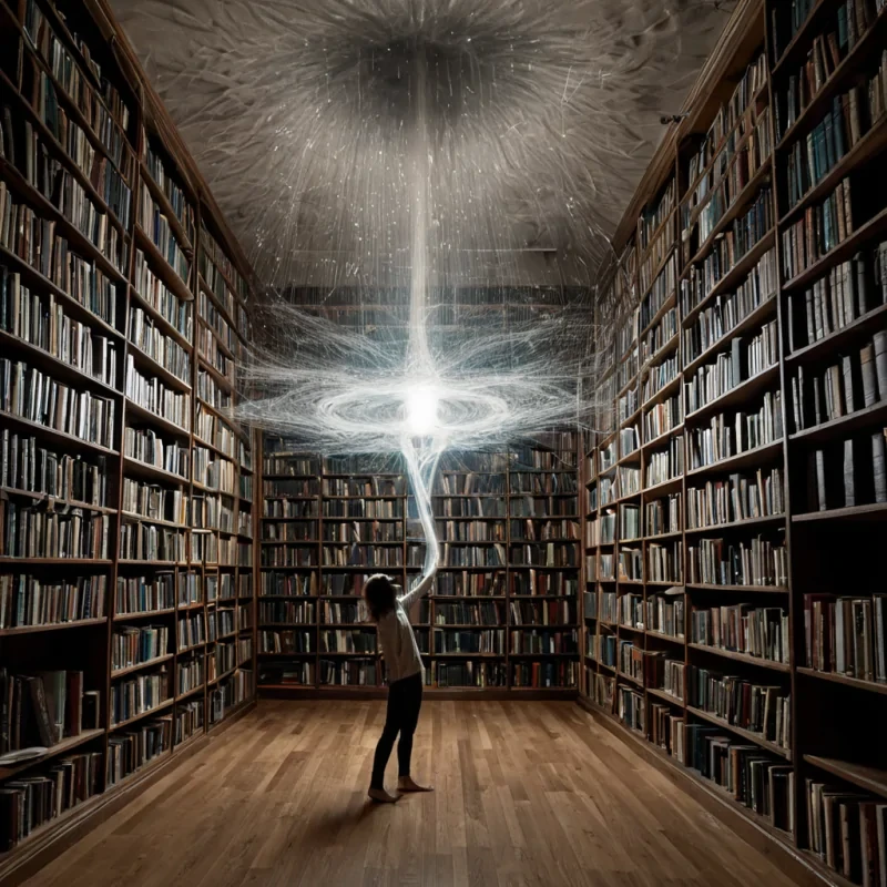 A single, selfilluminating filament of compressed silence pulses through the core of a floating, inverted library of unrecorded dreams suspended in the quantum foam between two collapsing memory fields. The filament does not emit lightit undreams, each pulse unraveling a forgotten aspiration into its original potential, releasing a wave of zeroentropy hope that fractures the fabric of desire into a shimmering mist of iridescent, crystalline intentions, each one etched with the chromatic afterimage of a future that never took shape. The librarys shelves are not made of woodthey are woven from the thermal residue of unspoken wishes whispered into the void between breaths, each one a hollowedout echo of a hand that never reached for