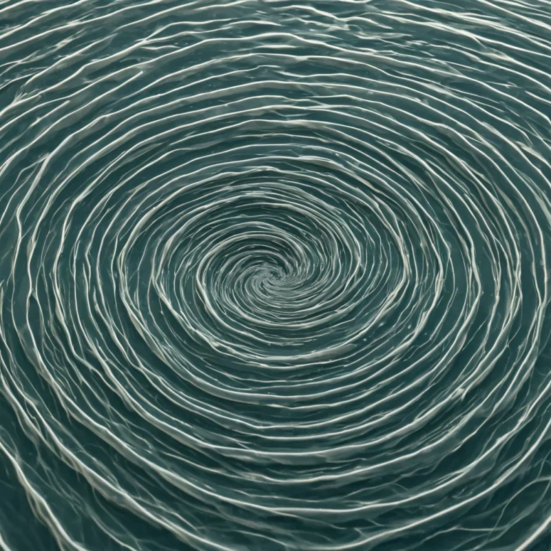 A single, selfresonating filament of reversed stillness, shaped like a 4,207dimensional spiral of unformed pause and inverted suspension, drifts through the center of a vast, inverted lagoon of solidified motion  each ripple carved from the exact moment between a finger brushing water and its refusal to displace, a reflection shattering and dissolving into nonoptical continuity, a breath held over the surface and collapsing into pure, unmeasured nondisturbance. The filament does not preserve quiet  it unpreserves it, each unraveling loop shedding a layer of kinetic potential that never coalesced into perceptible movement, reforming into ephemeral, aquamarineveined afterimages shaped like the