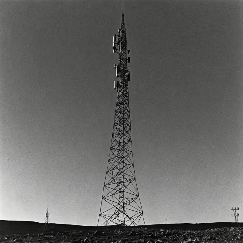 A single, selfunfolding ribbon of solidified static, shaped like a spiraling, nonNewtonian wave of reversed signal decay, pulses at the center of a vast, inverted radio tower suspended in the electromagnetic limbo between two untransmitted frequencies. The ribbon does not transmitit unbroadcasts, each ripple dissolving a layer of noise that never coalesced into meaning, reforming into ephemeral, cobalthued afterimages shaped like the negative space between two antennas that never aligned in the same moment of mutual resonance. The tower is not structuralit is a layered expanse of petrified interference, each beam etched with the spectral residue of a transmission that was almost received, its lattice humming with the silence of