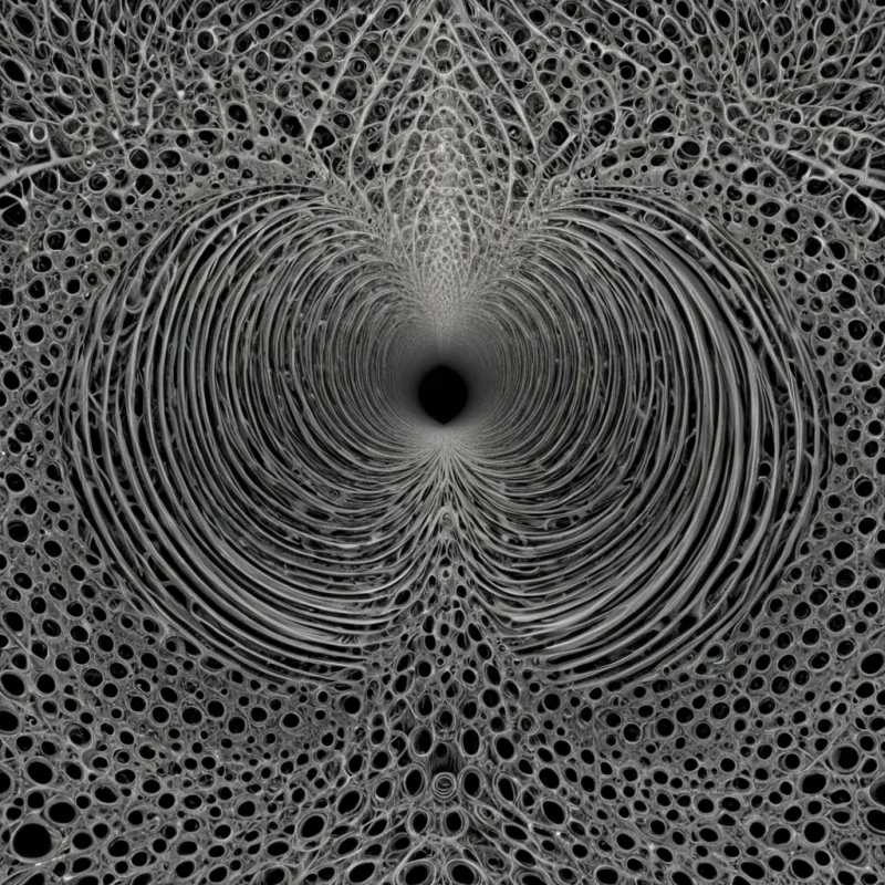 A single, selfilluminating fractal of reversed silence, shaped like a 1,023dimensional lattice of unformed stillness and inverted resonance, pulses at the center of a vast, inverted ocean of solidified soundeach wave carved from the exact moment between a whisper forming and its refusal to be heard, a chime ringing and dissolving into nonacoustic dust, a breath held and collapsing into pure, unmeasured absence. The fractal does not contain silenceit uncontains it, each shimmering node shedding a layer of auditory potential that never coalesced into a shared resonance, reforming into ephemeral, silverthreaded afterimages shaped like the negative space between two ears that never leaned in