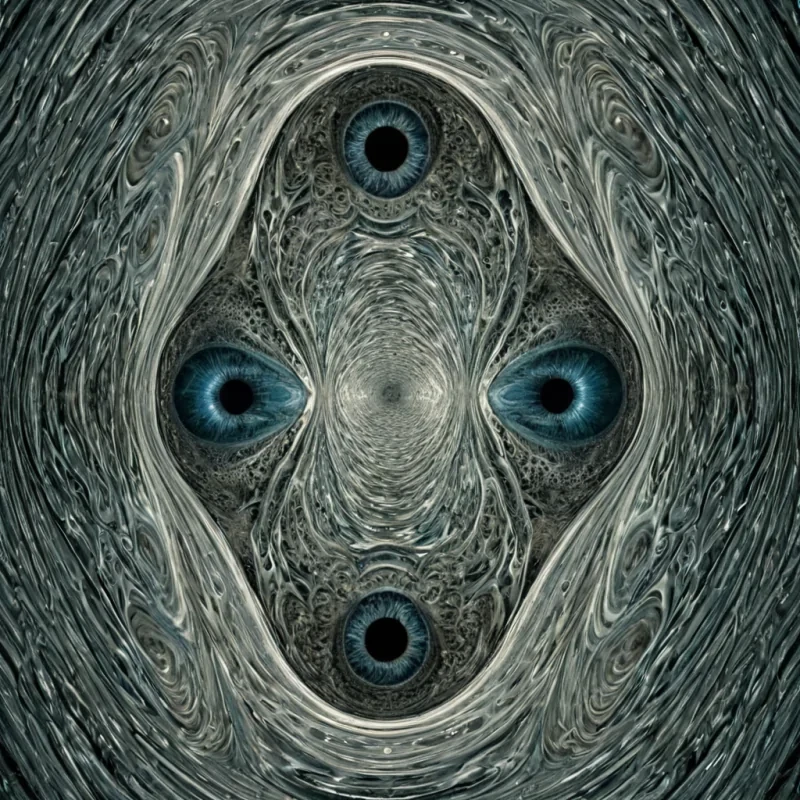 A single, selferoding fractal of reversed memory, shaped like a 143dimensional cascade of unformed recollection and inverted nostalgia, unravels at the center of a vast, inverted lagoon of solidified forgettingeach ripple frozen midcollapse in the exact moment between a name spoken and its refusal to be heard, a face remembered and its sudden dissolution into blank water, a scent recalled and its silent unraveling into scentless air. The fractal does not rememberit unremembers, each trembling edge shedding a layer of mnemonic potential that never coalesced into a shared past, reforming into ephemeral, pearlthreaded afterimages shaped like the negative space between two eyes that never held the same reflection, suspended