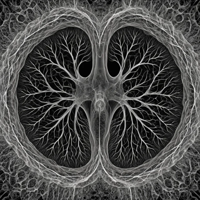 A single, selfsilencing vortex of reversed breath, shaped like a 689dimensional fractal of unformed inhalation and inverted respiration, rotates at the center of a vast, inverted lung of solidified aireach alveolus carved from the exact moment between a gasp being drawn and its refusal to expand, a sigh forming and dissolving into nonexistent oxygen, a breath held and collapsing into pure, unexhaled void. The vortex does not expelit unexpels, each spiraling filament shedding a layer of pulmonary potential that never coalesced into a shared life, reforming into ephemeral, pearlveined afterimages shaped like the negative space between two lungs that never synchronized in rhythm.