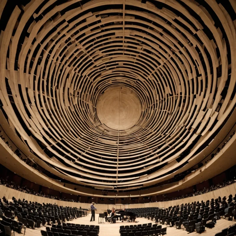 A single, selfrotating disc of solidified resonance, shaped like a spiraling, threedimensional Mbius strip of compressed harmonic feedback, pulses at the center of a vast, inverted concert hall constructed from the compressed, unplayed notes of a civilization that communicated through the duration of synchronized, silent tuning of the same unstrung instrument. The disc does not vibrateit untunes, each rotation dissolving a layer of pitch that never coalesced into a shared melody, reforming into ephemeral, amethystveined afterimages shaped like the negative space between two fingers that never pressed the same string in the same moment of mutual silence. The concert hall is not acousticalit is a stratified expanse of pet