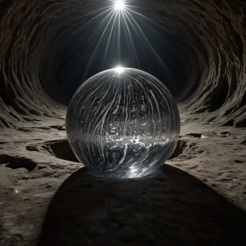 A single, rotating sphere of compressed sunlight and liquid shadow hovers at the center of a cavern carved from the inside of a dormant black hole, its surface not smooth but textured like the skin of a forgotten star, each ripple etched with the faint, shifting script of a language written in reverse gravity. The sphere does not spinit unspins, reversing its rotation with each passing second, causing the cavern walls to ripple like molten glass, revealing ghostly outlines of constellations that never existed, their positions rearranging in sync with the emotional weight of a decision made in silence. The floor is not rockit is a thick, viscous layer of solidified silence, its surface cracked in perfect fractal patterns that mirror the frequency